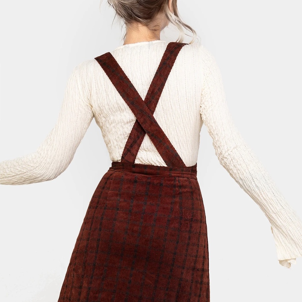New Disturbia Terracotta Check Cord Mini Pinafore Skirt, Size 8 - New With Tags - Picture 3 of 6